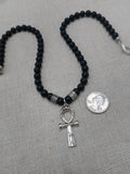 Silver Ankh Pendant Necklace Black Beaded Egyptian Ethnic Jewelry Unisex
