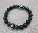 Bracelet Jade Green Black Beaded Jewelry Ethnic Stretch Handmade Statement Gift