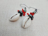 Ethnic Earrings Cowrie Jewelry Women Red Green Silver Long Dangle