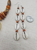 Women Necklace Set Glass Brown Pendant Leather Jewelry Set Earrings Cowrie Ethnic Danlge