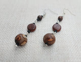 Women Earrings Beaded Stone Agate Long Dangle Drop Jewelry Wood Black