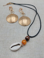 Women Jewelry Set Necklace Earrings Handmade Statement Gift Gold Tone Cowrie Bohemian Minimalist