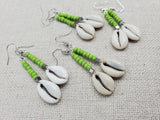 Summer Green Earrings Beaded Cowrie Women Silver Dangle Jewelry