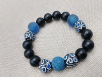 Black Blue Beaded Bracelet Ethnic Handmade Unisex Jewelry Size 7