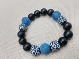 Black Blue Beaded Bracelet Ethnic Handmade Unisex Jewelry Size 7