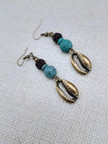 Boho Earrings Antique Bronze Cowrie Turquoise Brown Women Jewelry