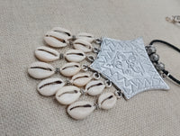 Large Silver Pendant Necklace Fashion Statement Women Jewelry Beaded Handmade Gift Ideas Special $25.00