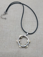 Tambourine Necklace Silver Gold Tone Black Cord Church Jewelry Music Church