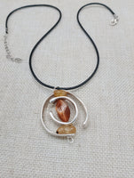 Women Jewelry Silver Stone Natural Citrine Necklace Handmade Black Cord