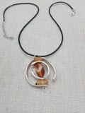 Women Jewelry Silver Stone Natural Citrine Necklace Handmade Black Cord