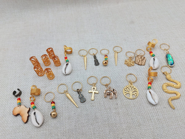 Hair Locs Jewelry Braids Twist Accessories Gold Rasta African Cowrie Set of 25