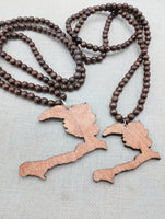 Haiti Necklace Wooden Pendant Brown  Jewelry Men Beaded