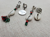 Pan African Locs Hair Jewelry Dangle Silver Red Black Green Beaded Proverbs 3:5 Cowrie