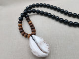 African Cowrie Shell Pendant Black Brown Beaded Jewelry Men Ethnic Gift Ideas
