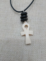 Small Ankh Pendant Necklace Black Cord Beaded Unisex Egyptian Jewelry Minimalist