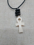 Small Ankh Pendant Necklace Black Cord Beaded Unisex Egyptian Jewelry Minimalist