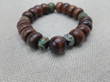 Men Bracelets Beaded Wooden Stone Agate Jewelry Brown Green Stretch