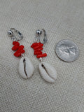 Cowrie Earrings Red Coral Ethnic Beaded Jewelry Handmade Women