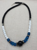 Blue Men Necklace White Black Beaded Jewelry Gift for Him Handmade