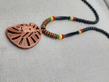 Wooden Lion Necklace Beaded Men Rasta Ghana Unisex Red Black Green Yellow Handmade Jewelry