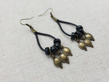 Women Boho Earrings Black Brass Dangle Accents Leather Jewelry