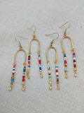 Gold Earrings Beaded Dangle Drop Women Long Colorful Glass Beads