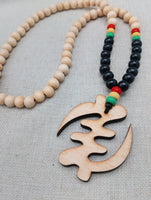 Gye Nyame Beaded Necklace Ghana Jewelry Wooden Pendant Red Yellow Green Men
