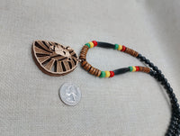 Wooden Lion Necklace Beaded Men Rasta Ghana Unisex Red Black Green Yellow Handmade