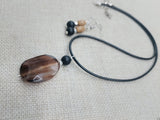 Women Jewelry Set  Agate Beaded Cord Necklace Small Earrings
