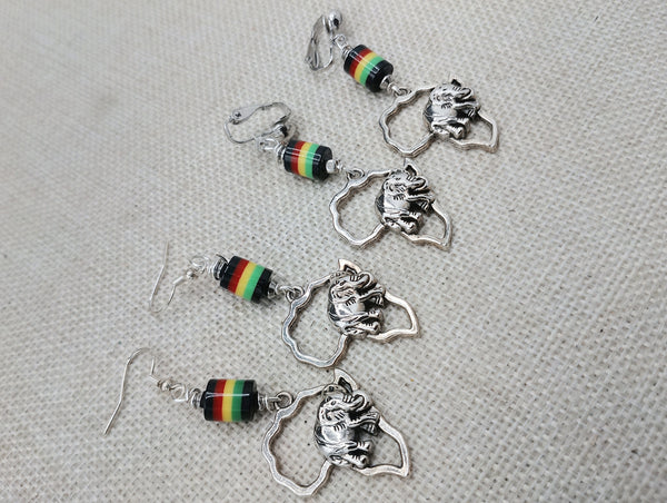 Silver Africa Earrings Elephant Rasta Jewelry Women Beaded