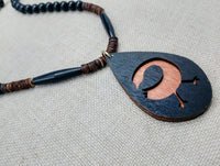 African Sankofa Bird Adinkra Wooden Black Pendant Necklace Jewelry Beaded Handmade