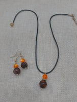 Women Jewelry Set Necklace Earrings Stone Orange Gold Statement Fashion Gift Set