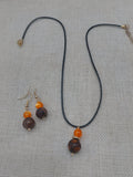 Women Jewelry Set Necklace Earrings Stone Orange Gold Statement Fashion Gift Set