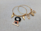 Black Women Bangle Charm Bracelet Queen Jewelry Set of 2 Sankofa Cowrie Gye Nyame Stainless Steel