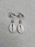 Cowrie Clip On Earrings Silver Women Jewelry Handmade Dangle