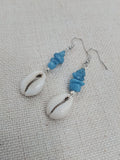 Cowrie Earrings Women Silver Ethnic Unique Summer Blue Glass Jewelry
