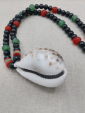 Large Cowrie Shell Men Necklace Jewelry Beaded Red Black Green Handmade African