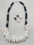 Women Cowrie Shell African Turquoise Beaded Necklace Jewelry Set Necklace Earrings Handmade Gift