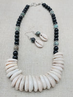 Women Cowrie Shell African Turquoise Beaded Necklace Jewelry Set Necklace Earrings Handmade Gift