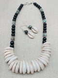 Women Cowrie Shell African Turquoise Beaded Necklace Jewelry Set Necklace Earrings Handmade Gift