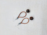 Women Earrings Brown Leather Dangle Beaded Silver Jewelry