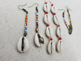 Afrocentric Earrings Cowrie Dangle Jewelry Beaded Long Women Handmade Set of 3