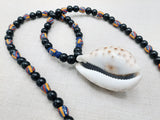 Large Cowrie Necklace Men Beaded African Ethnic Jewelry Statement Black Blue