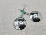Silver Earrings Dome Green Dangle Women Jewelry Hammered