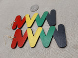 Wooden Rasta Earrings Large Zigzag Red Yellow Green Black Jewelry Handmade Hand Painted