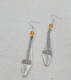 Women Earrings Long Silver Dangle Amber Beaded Jewelry