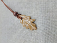 Women Oak Leaf Pendant Leather Cord Handmade Brown Jewelry