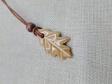 Women Oak Leaf Pendant Leather Cord Handmade Brown Jewelry