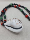 Large Cowrie Shell Men Necklace Jewelry Beaded Red Black Green Handmade African