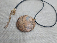 Women Jasper Pendant Necklace Black Cord Stone Jewelry Round